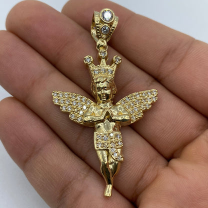 14K Baby Angel With Crown Pendant
