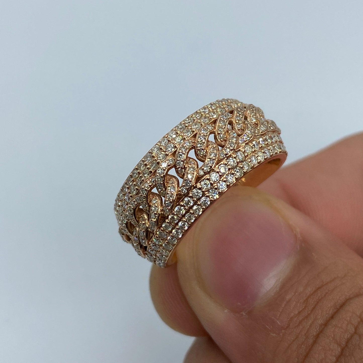 14K Gold 10MM Iced Cuban Link Banded Diamond Ring