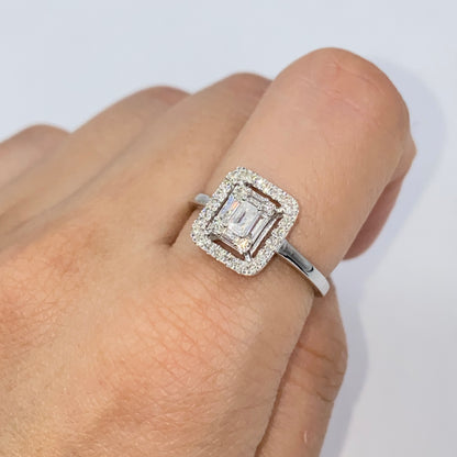 14K Palace Square Halo Diamond Baguette Engagement Ring