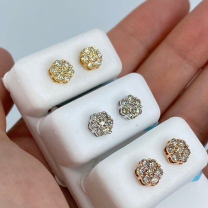 14K Flower Diamond Earrings 0.9ct