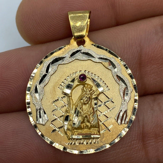 14K Saint Caridad del Cobre Round Medallion Pendant 1.25"