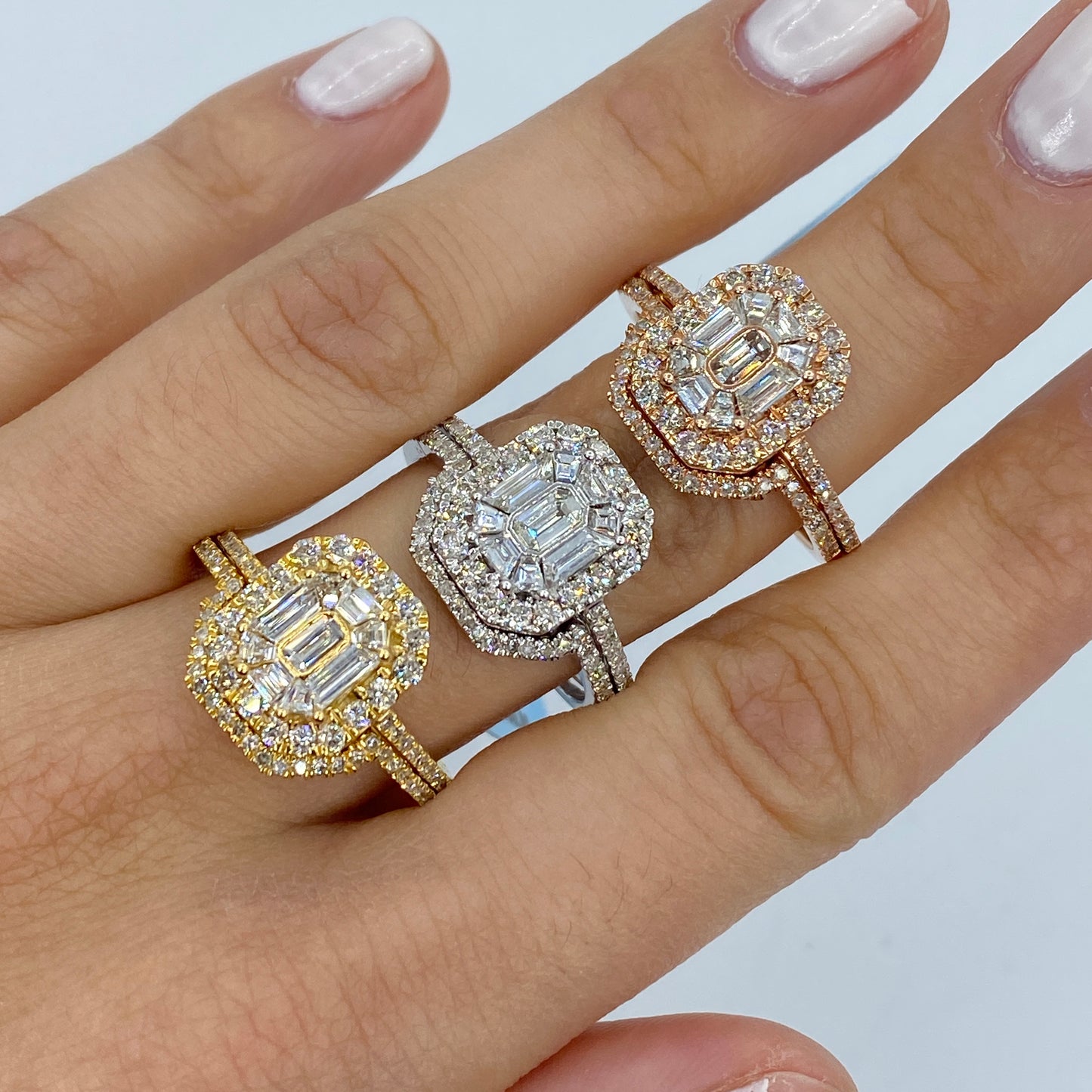 14K Jumbo Rectangle Stacked Diamond Baguette Engagement Ring