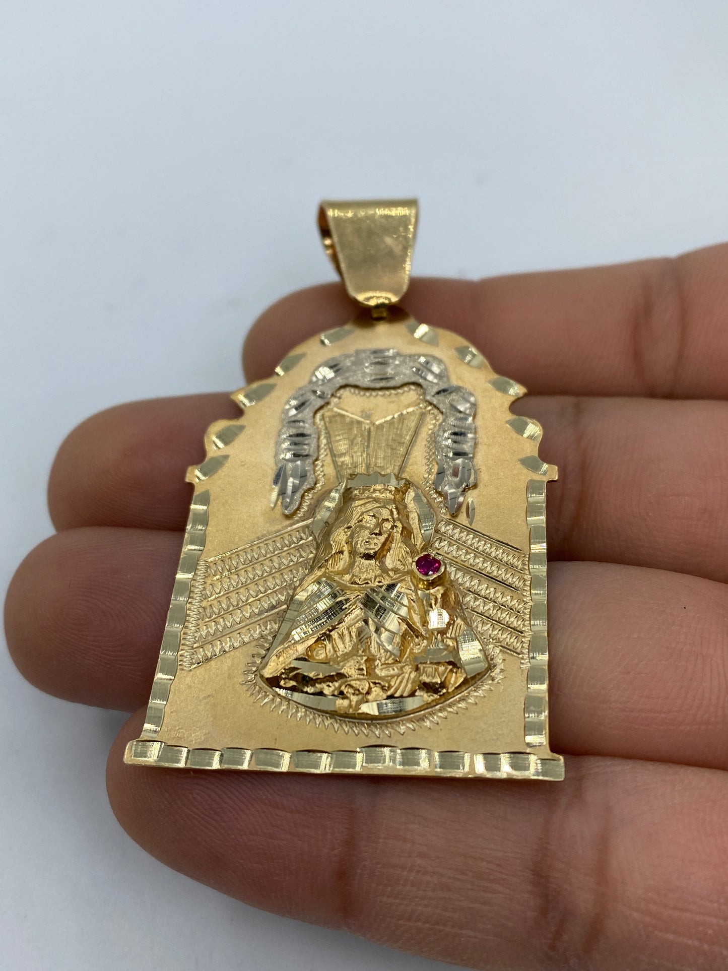 14K Saint Barbara Medallion Pendant 2.5"