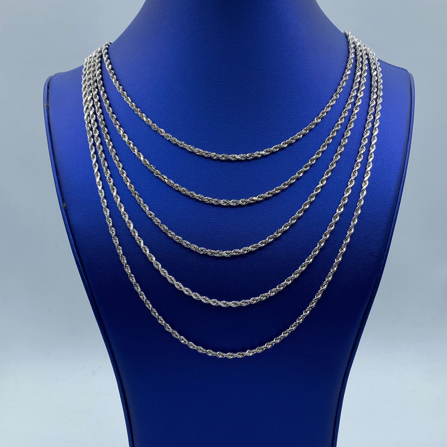 Rope Chain Necklace Real 10K White Gold Full Collection