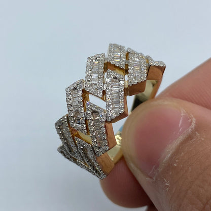 14K Gold 13MM Cuban Link Diamond Baguette Ring