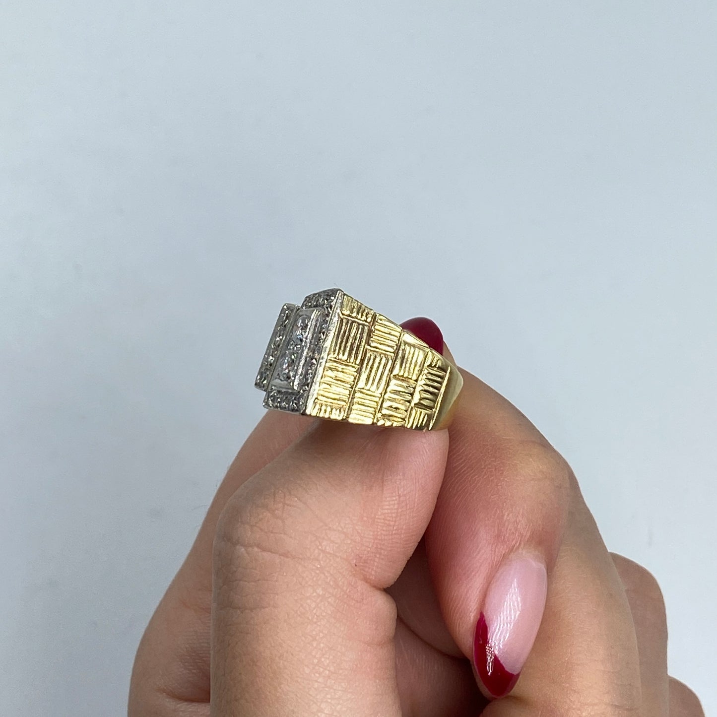 14K Rectangle Diamond Ronaldo Ring