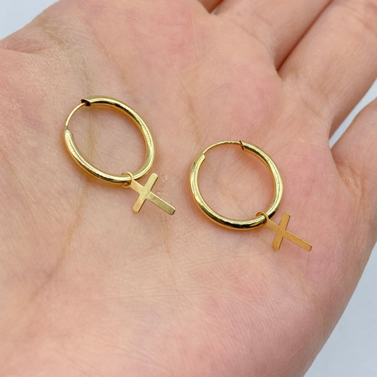 14K Cross Hoop Earrings