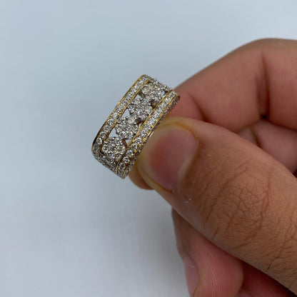14K Rectangle Flowers Diamond Ring