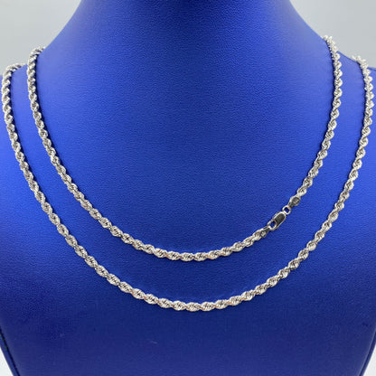 14K White Gold 3.7MM Rope Chain 18-24"