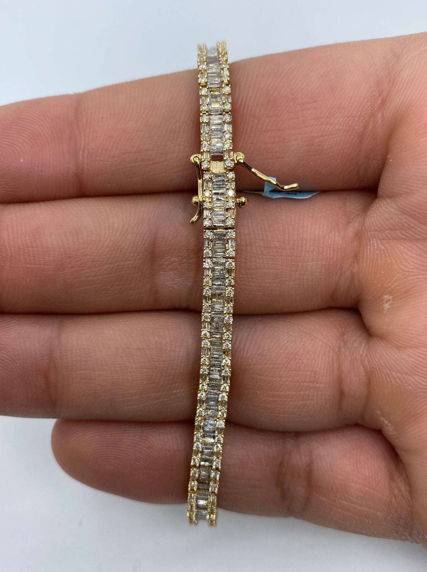 14K 4.5MM Tennis Diamond Baguette Bracelet 8"