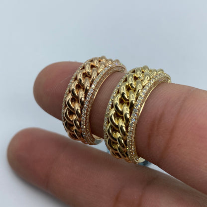14K Gold 8MM Cuban Link Banded Diamond Ring