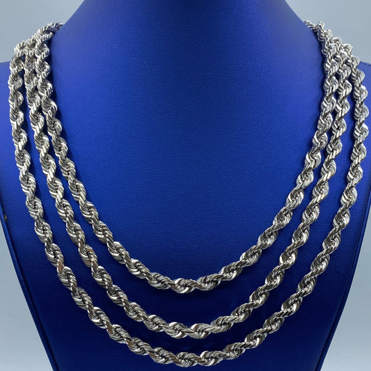 10K 7.5MM Rope Chain in White Gold 20-24"