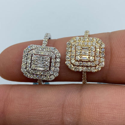 14K Rectangle Diamond Baguette Center Engagement Ring