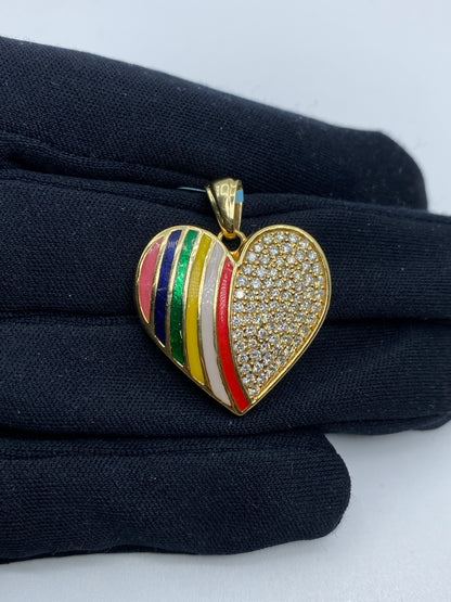 14k Heart Rainbow Pendant