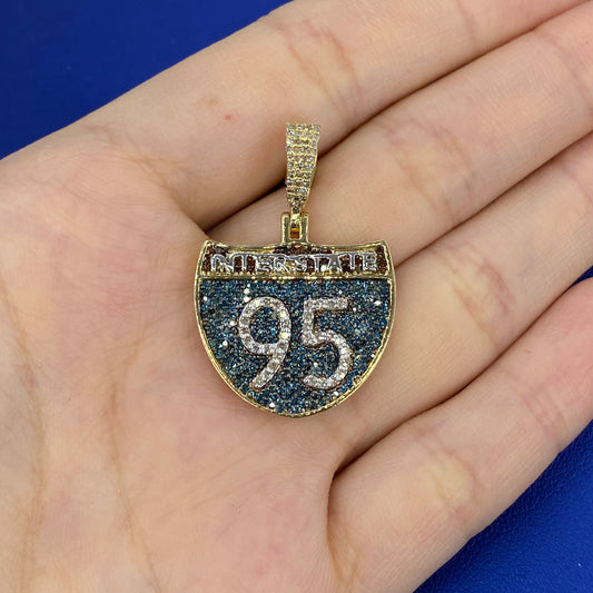 10K I-95 Interstate Highway Diamond Pendant