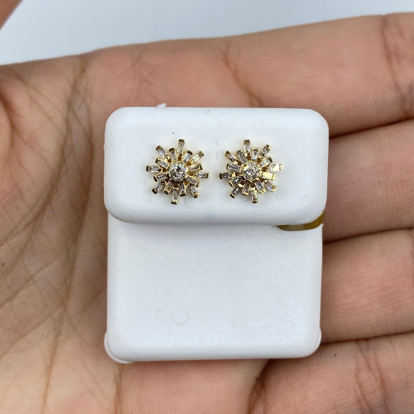 10K Snowflake Diamond Baguette Earrings