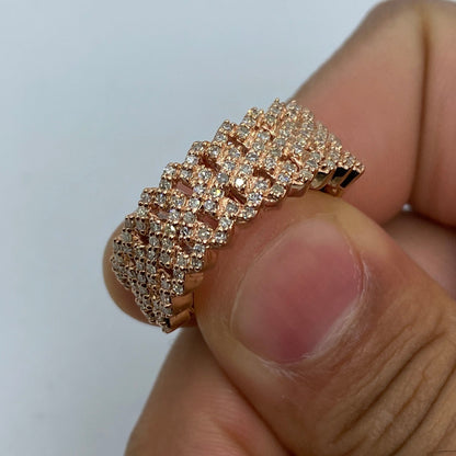 10K Double Cuban Link Diamond Ring