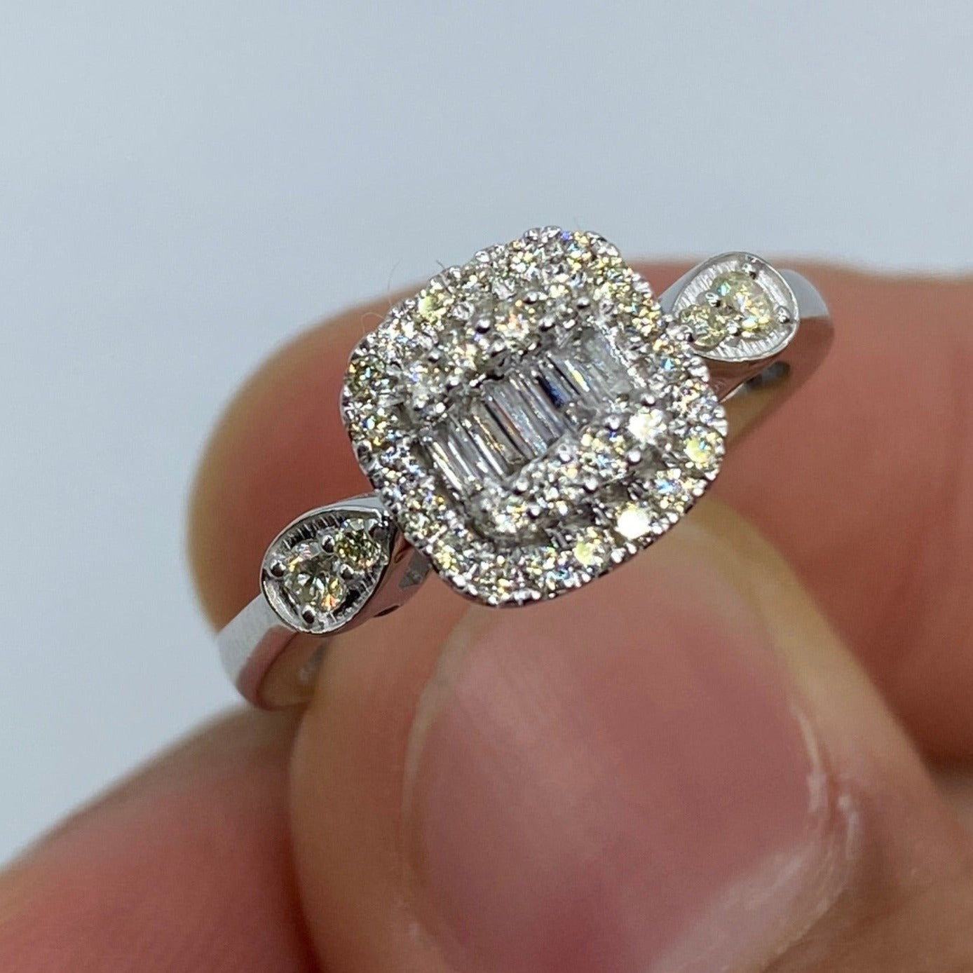 14K Square Diamond Baguette Engagement Ring