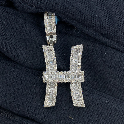 14K Initial H Diamond Baguette Pendant