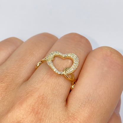 14K Heart Infinity Diamond Ring Adjustable Band