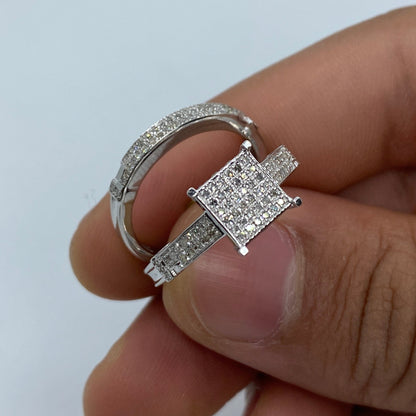 10K Pixel Diamond Engagement Ring with Band