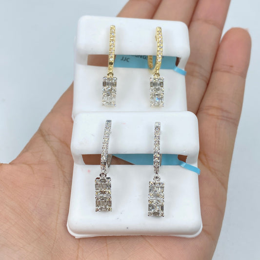 14K Rococo Diamond Baguette Dangling Earrings