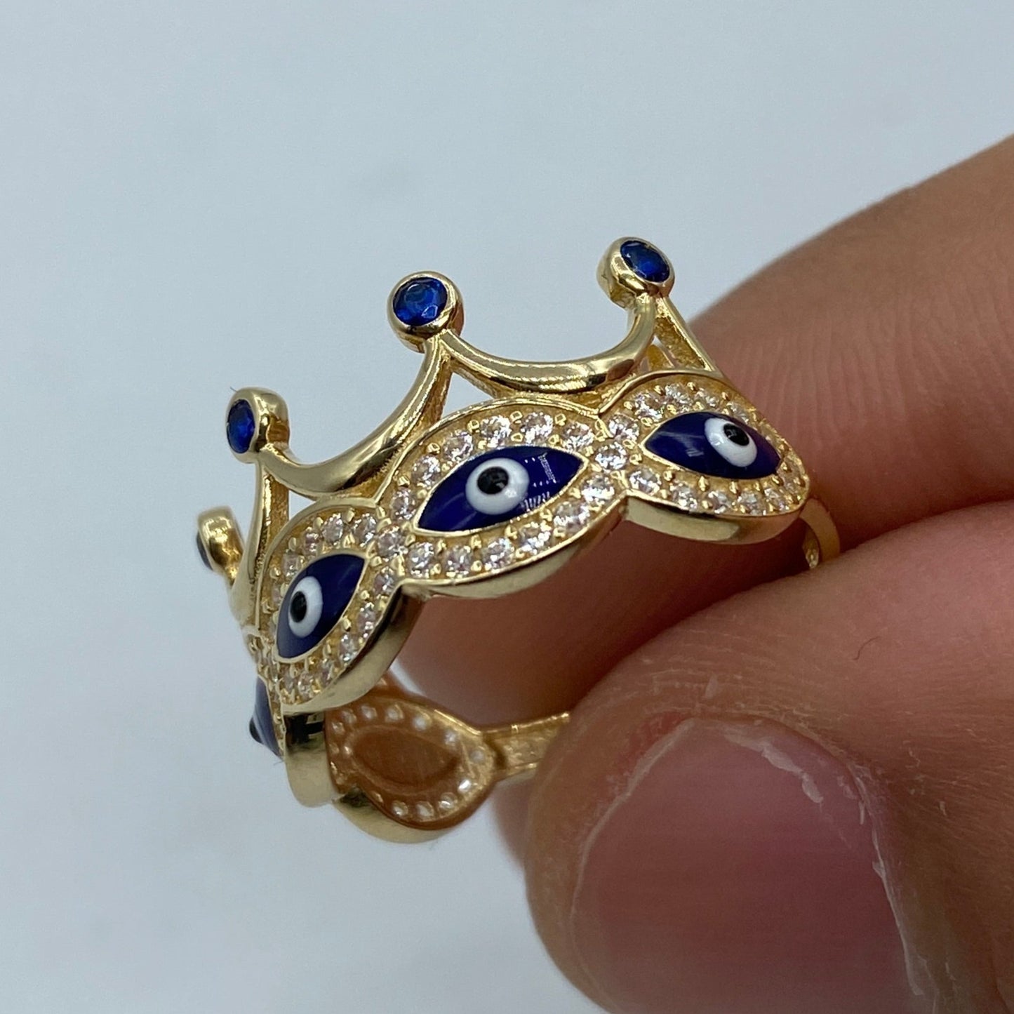 14K Evil Eye Crown Ring