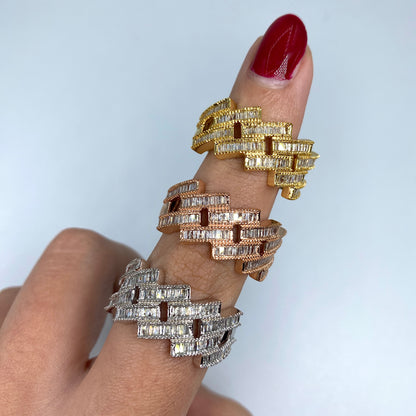 14K Cuban Link Diamond Baguette Ring