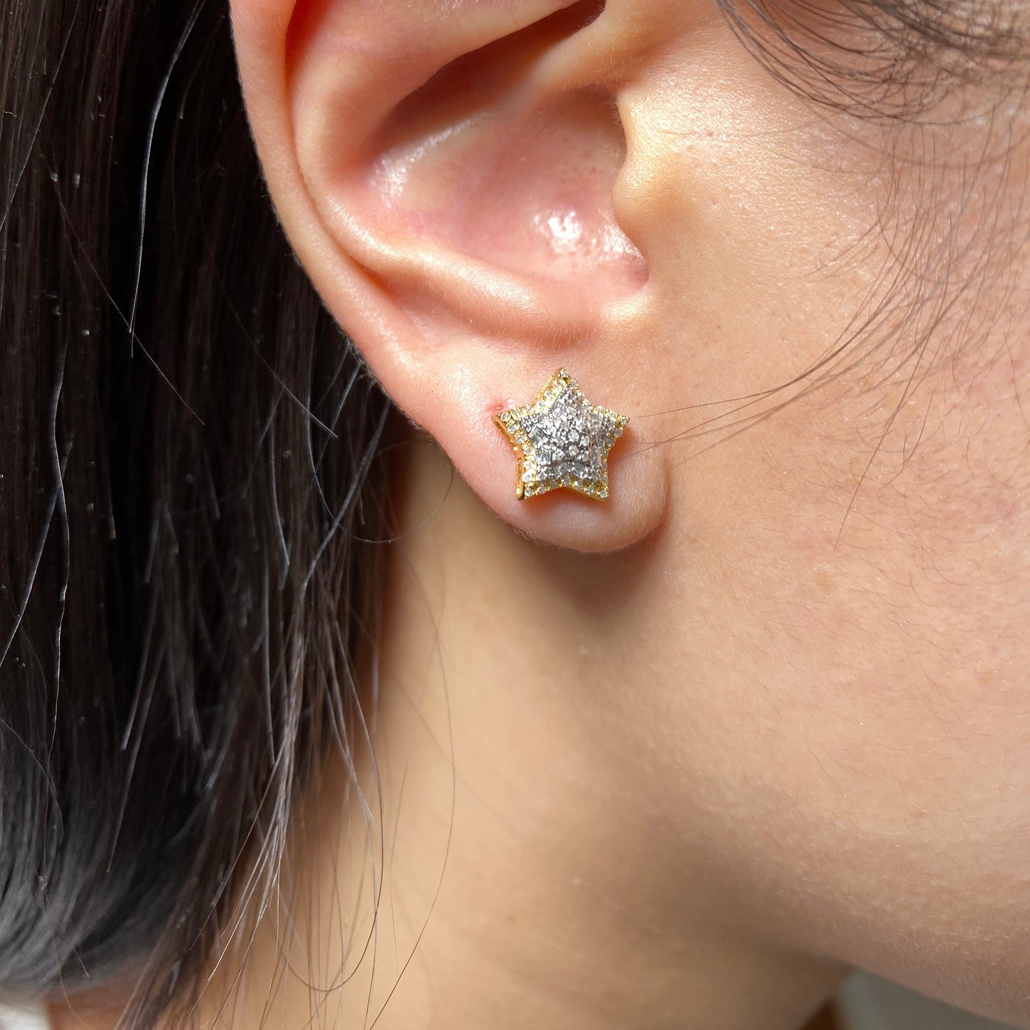 14K 3D Star Diamond Earrings