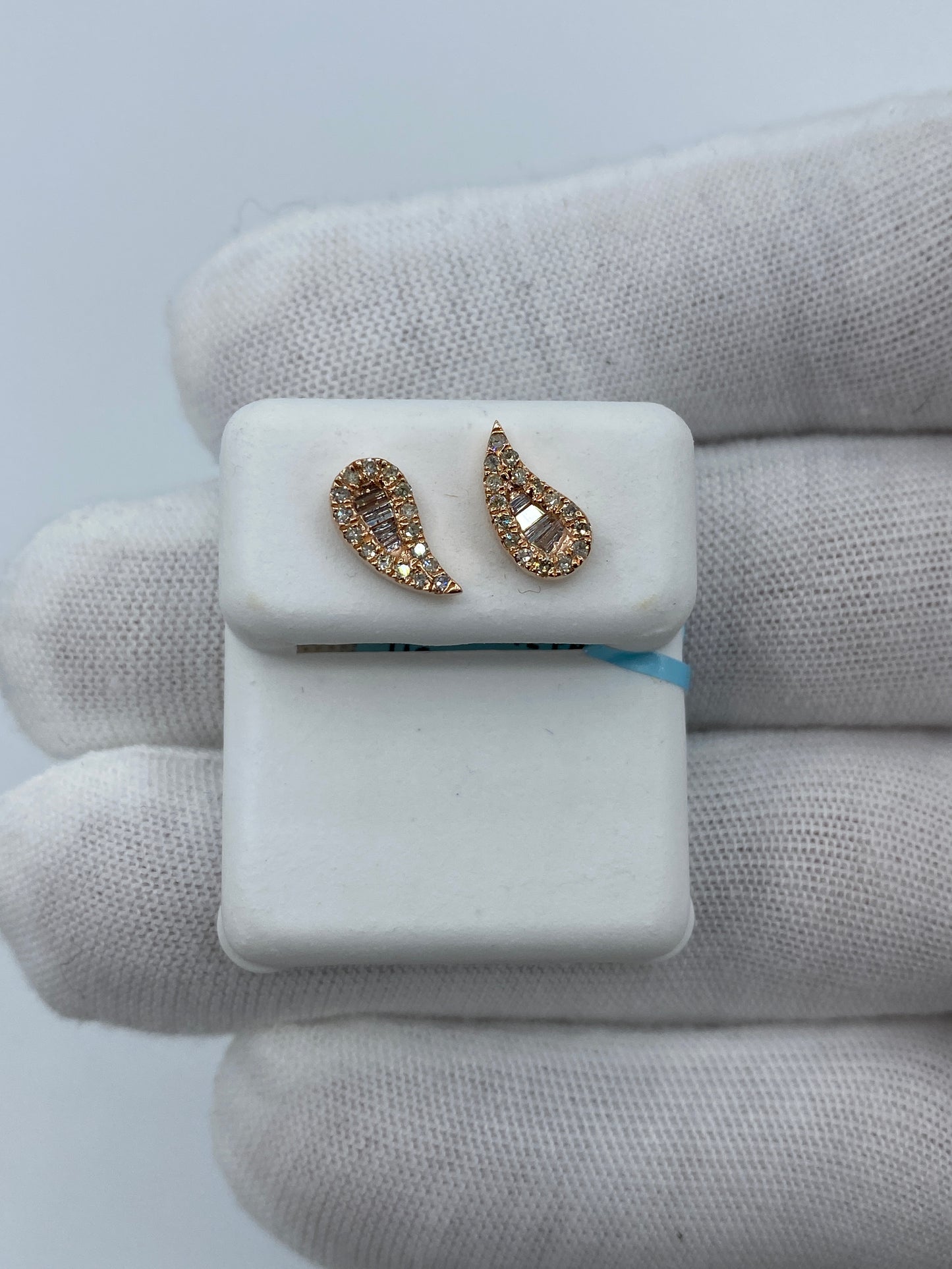 14K Large Tear Shape Diamond Baguette Earrings