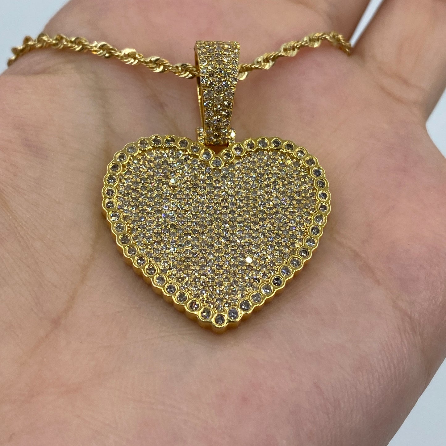 14K Heart Pave Halo Diamond Pendant