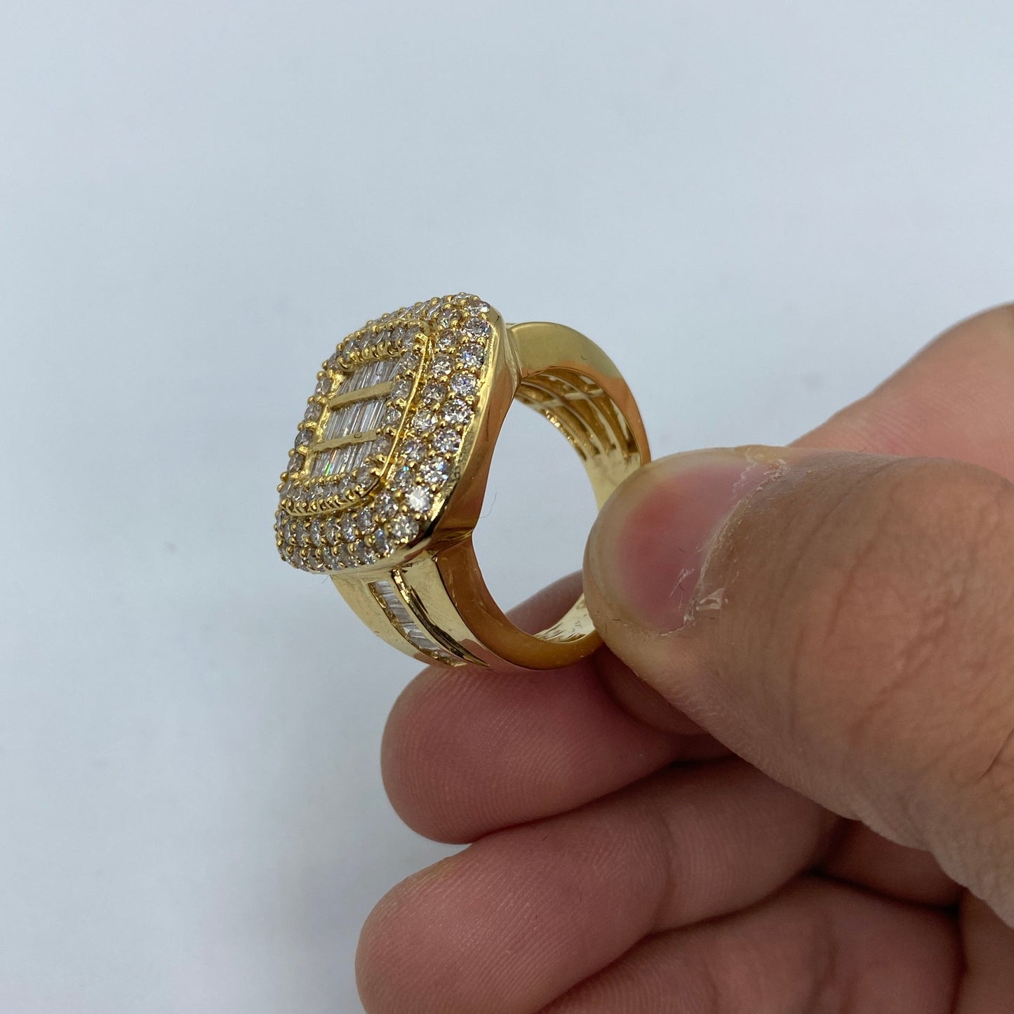 14K Square Triple-Threat Diamond Baguette Ring