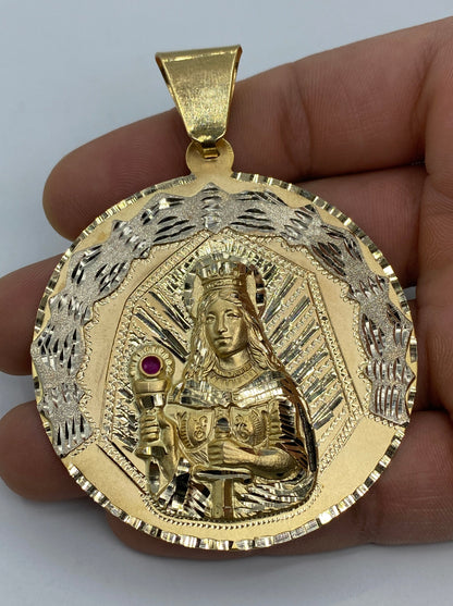 14K Saint Barbara Round Medallion Pendant 3.25"
