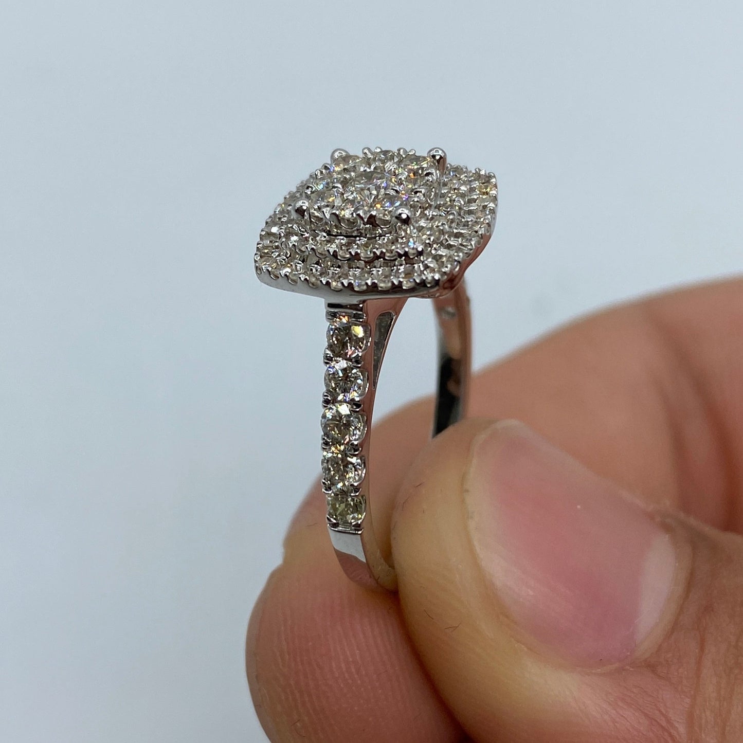 14K Large 3D Square Diamond Engagement Ring
