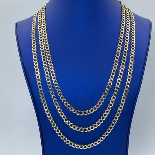 10K 6MM Two-Tone Flat Cuban Link Chain 22-26"