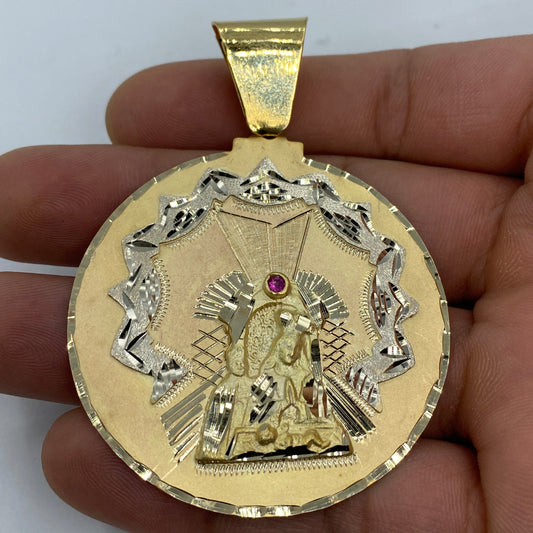 14K Saint Caridad del Cobre Round Medallion Pendant 2.75"