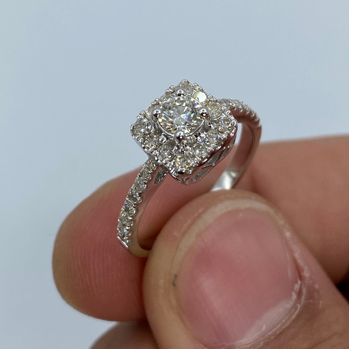 14K Square Large Center Stone Diamond Engagement Ring