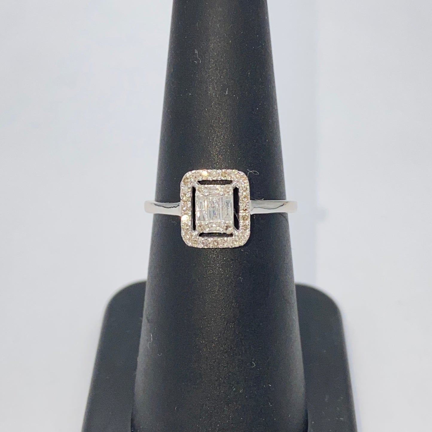 14K Palace Square Halo Diamond Baguette Engagement Ring