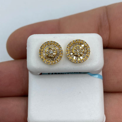 14K Circle Gutter Diamond Baguette Earrings