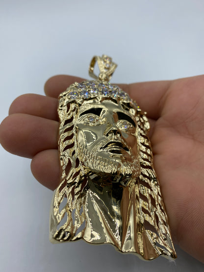 14K Jesus Head Pendant 4.0"