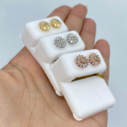 10K Sunflower Diamond Baguette Earrings