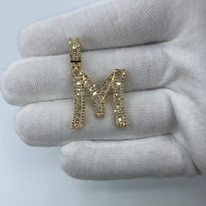 14K Initial M Diamond Baguette Pendant