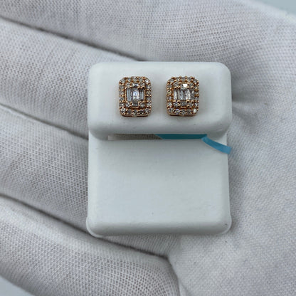 14K Rectangle Halo Diamond Baguette Earrings