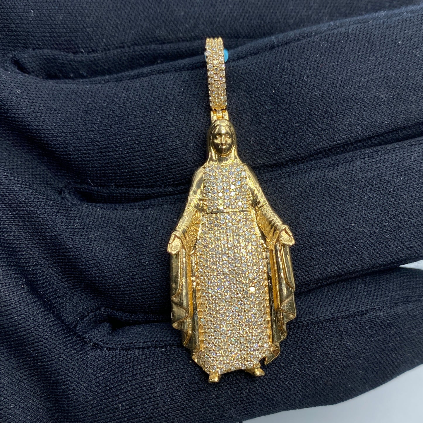 14K Virgin Mary Diamond Pendant
