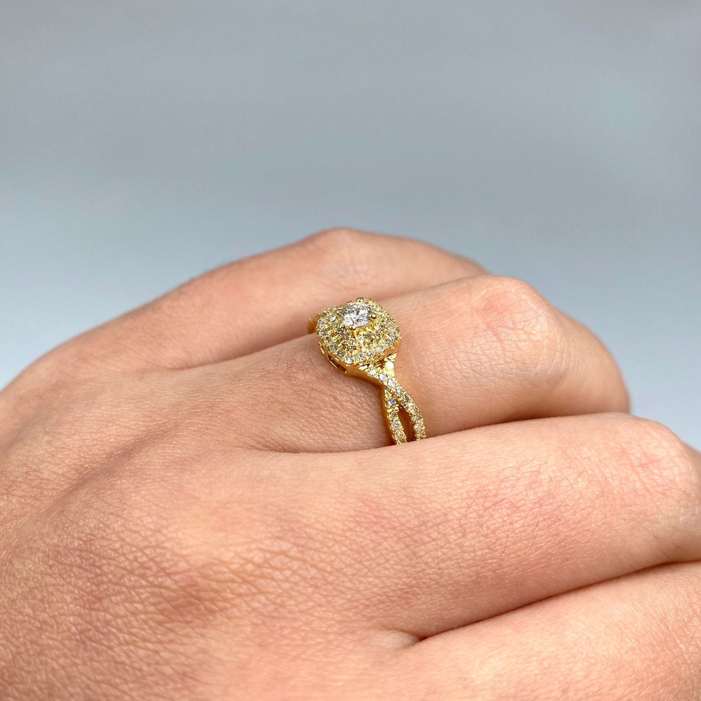 14K Square Large Center Stone Spiral Diamond Engagement Ring