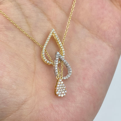 14K 3 Tier Drip Drop Tear Pendant Necklace