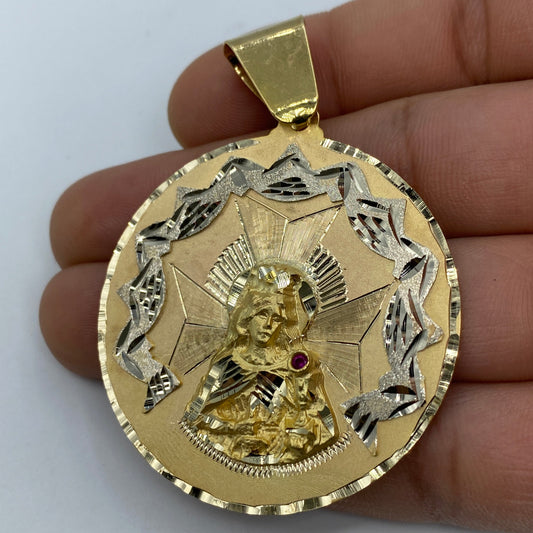 14K Saint Barbara Round Medallion Pendant 2.5"