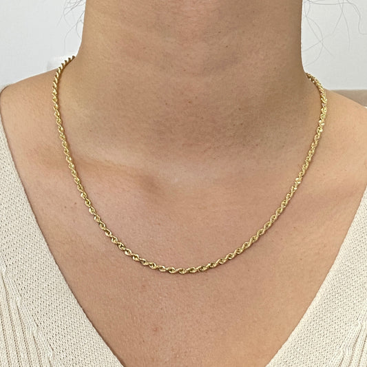 10K 2MM Rope Chain Necklace 18"