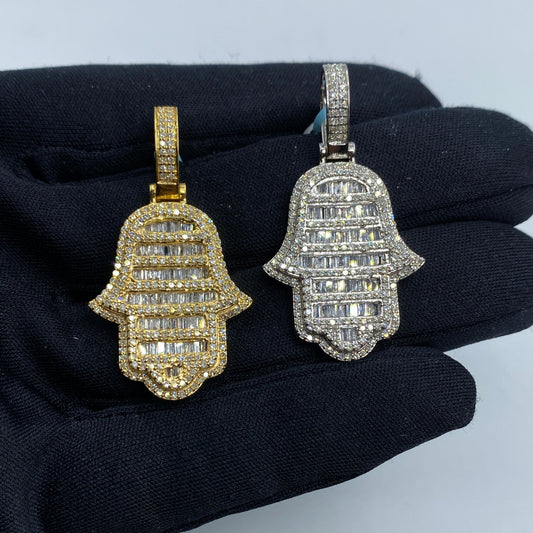 14K Hamsa Diamond Baguette Pendant