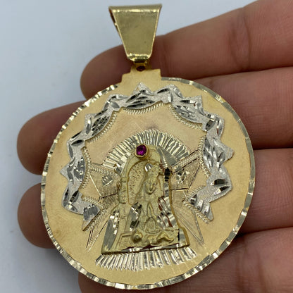 14K Saint Caridad del Cobre Round Medallion Pendant 2.8"